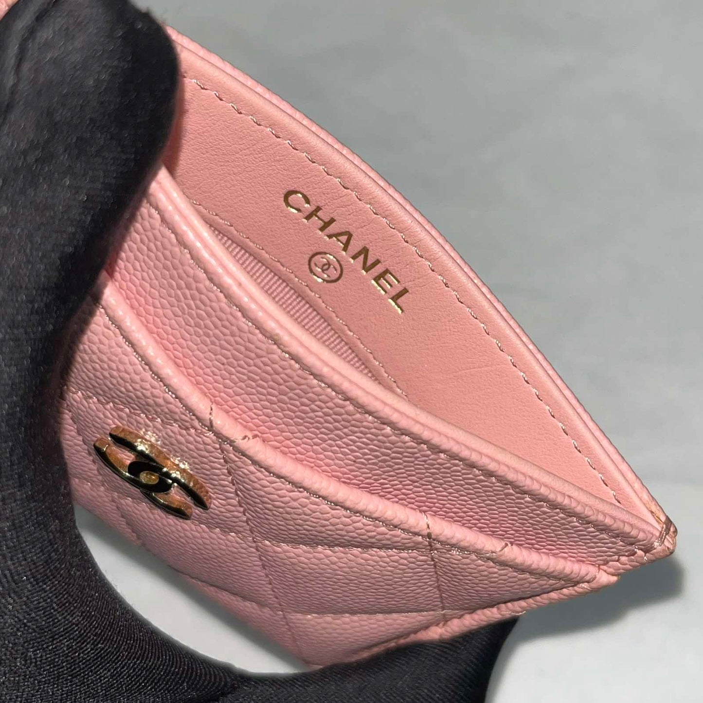 Chanel Card Holder, 22C Pink Caviar β 3"H x 4.3"L