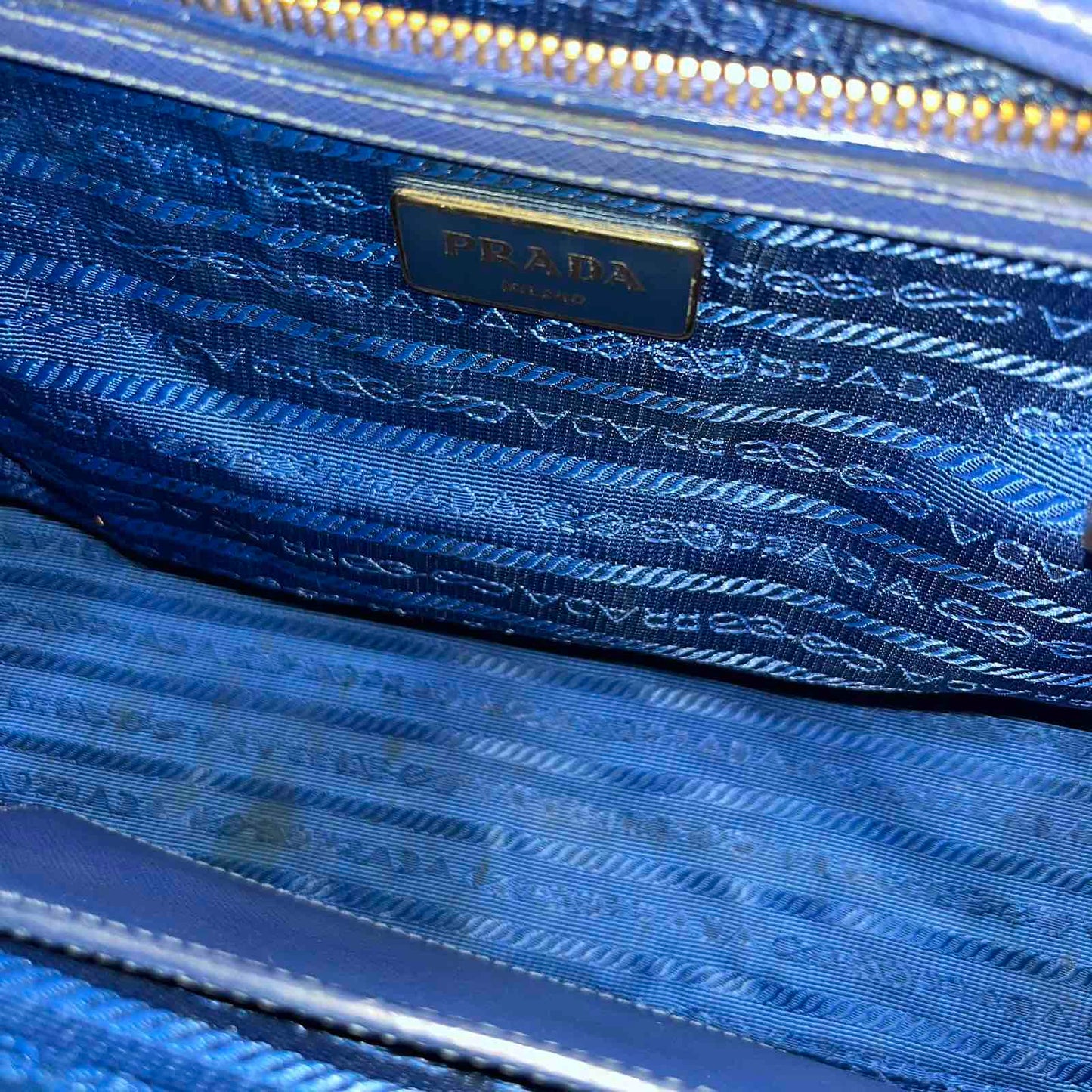Prada Galleria Saffiano Blue โ 9"H x 13"L x 5.5"W