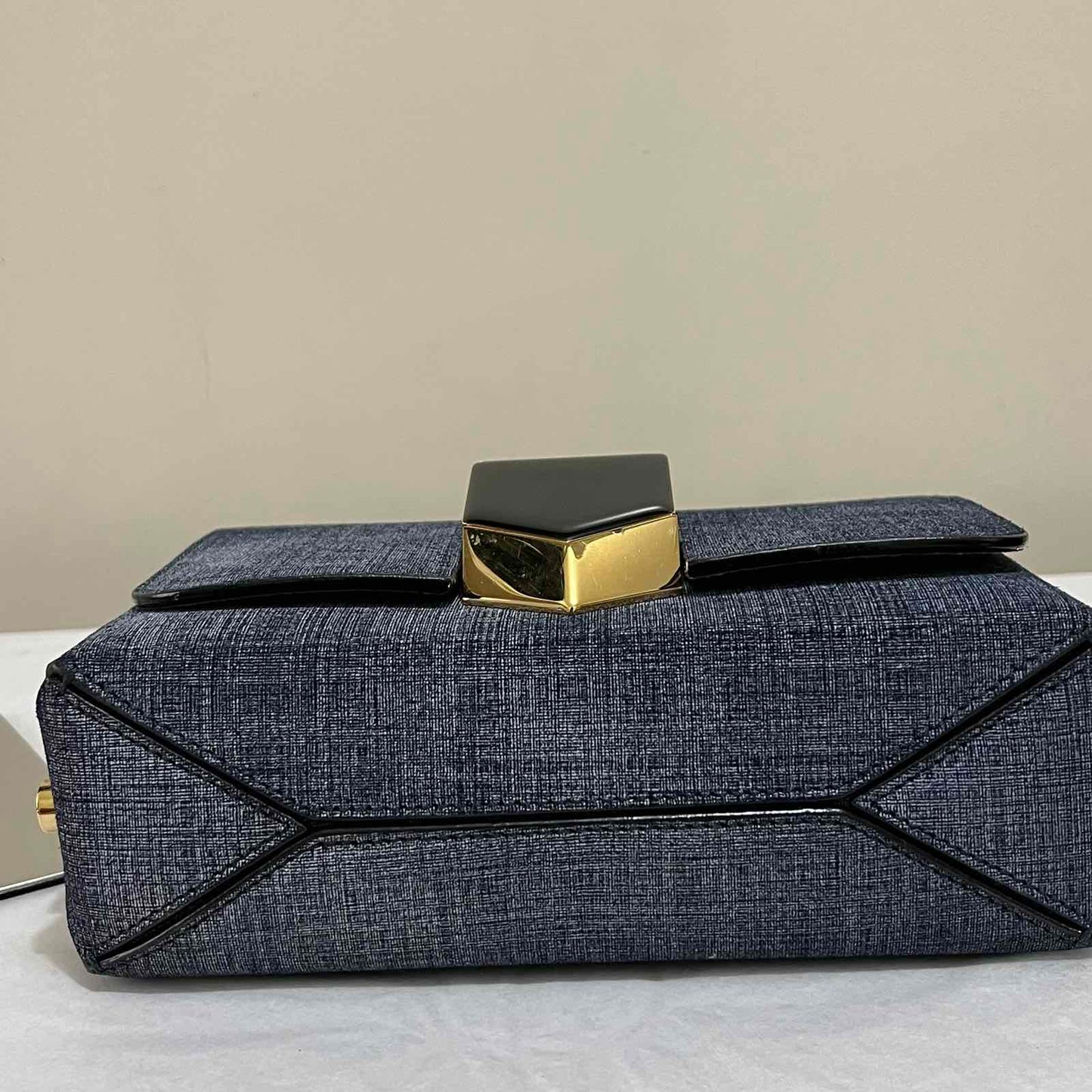 Jimmy Choo Denim Chain Bag – 5.9"H x 9.1"L x 2.4"W