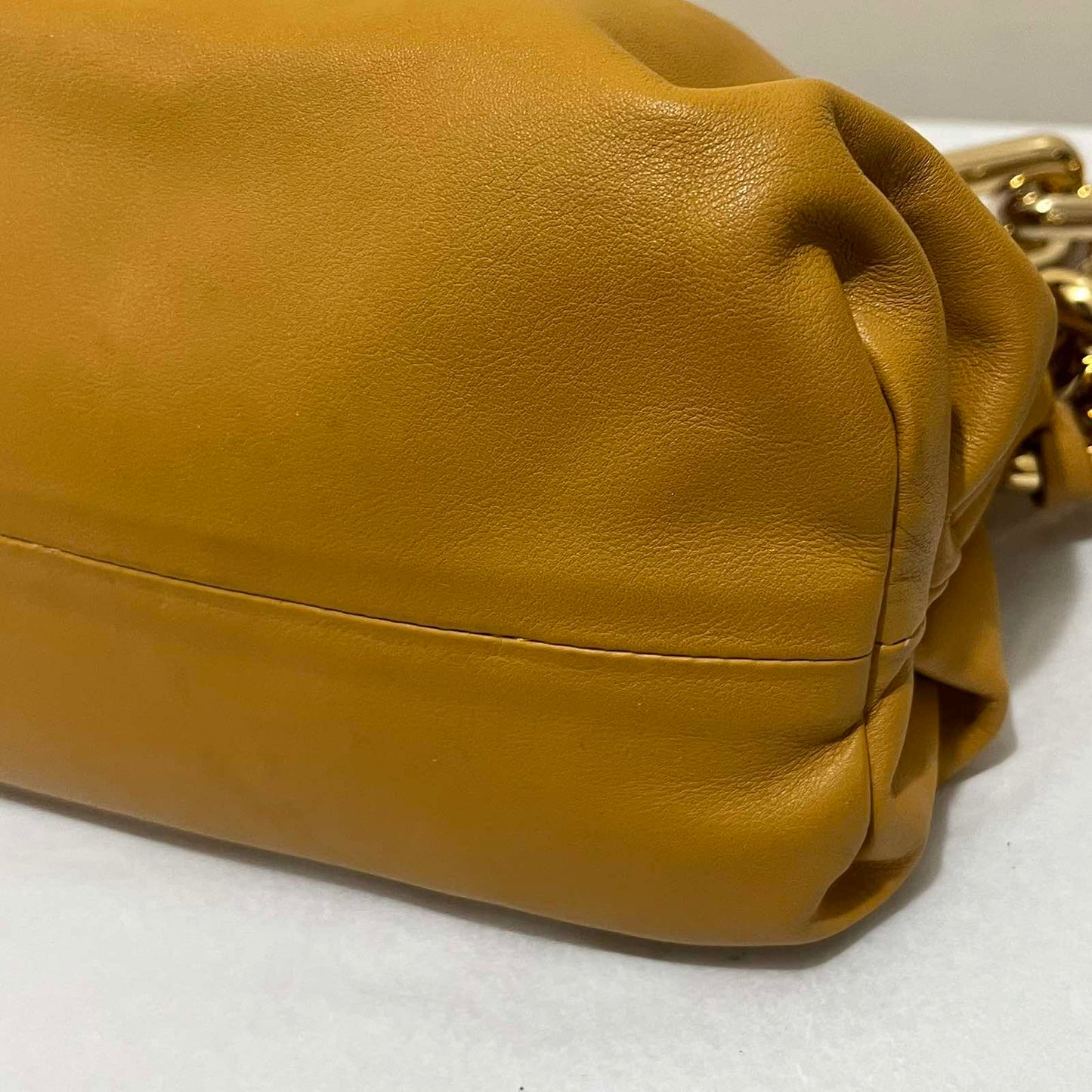 Bottega Veneta Pouch Chain Mustard – 7"H x 11"L x 3.5"W