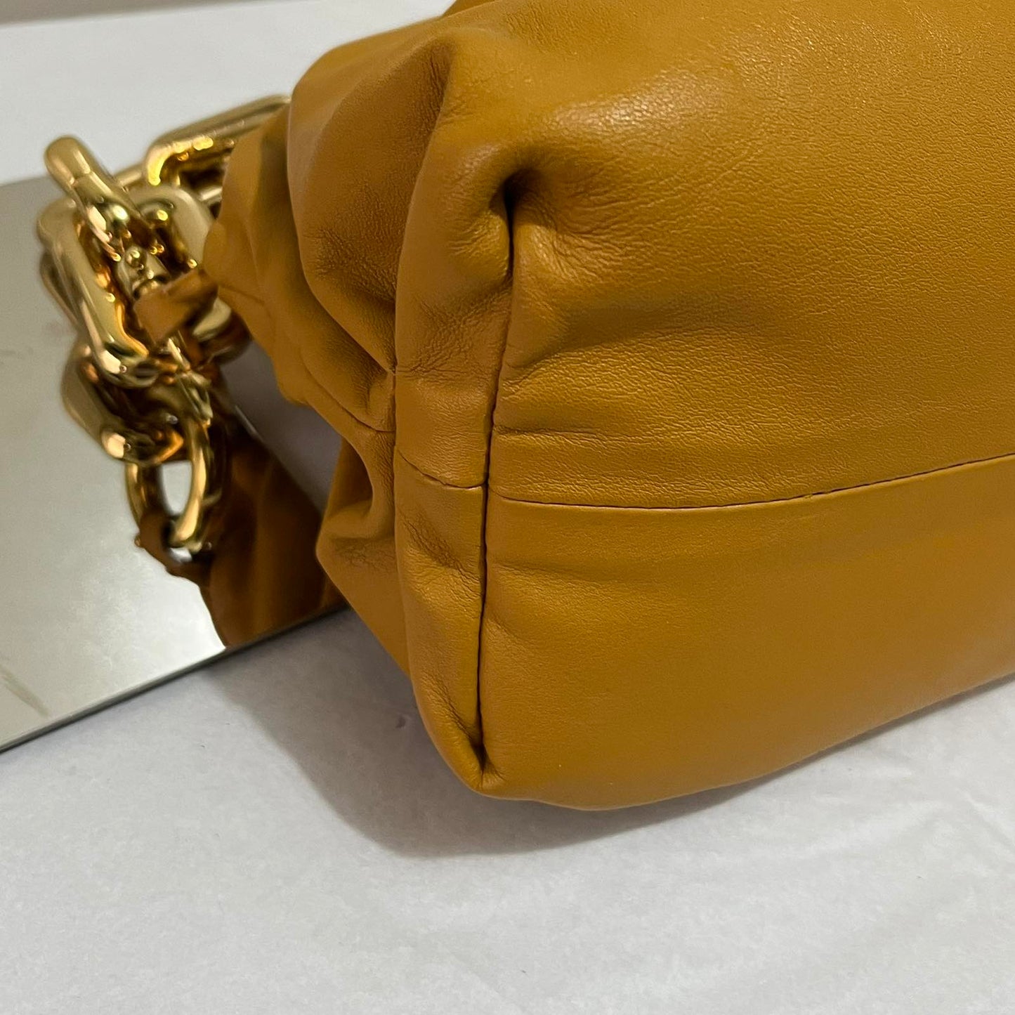 Bottega Veneta Pouch Chain Mustard – 7"H x 11"L x 3.5"W