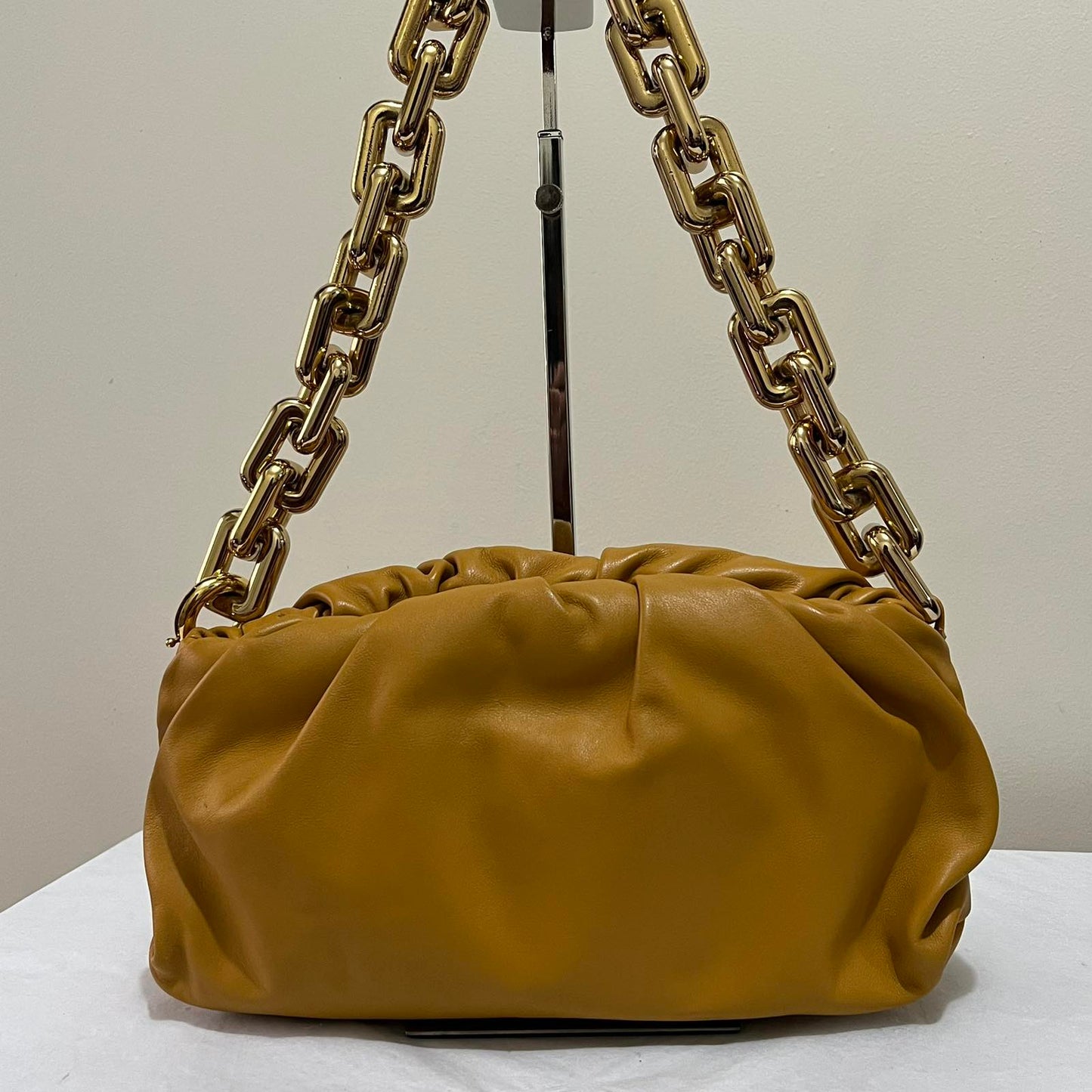 Bottega Veneta Pouch Chain Mustard – 7"H x 11"L x 3.5"W