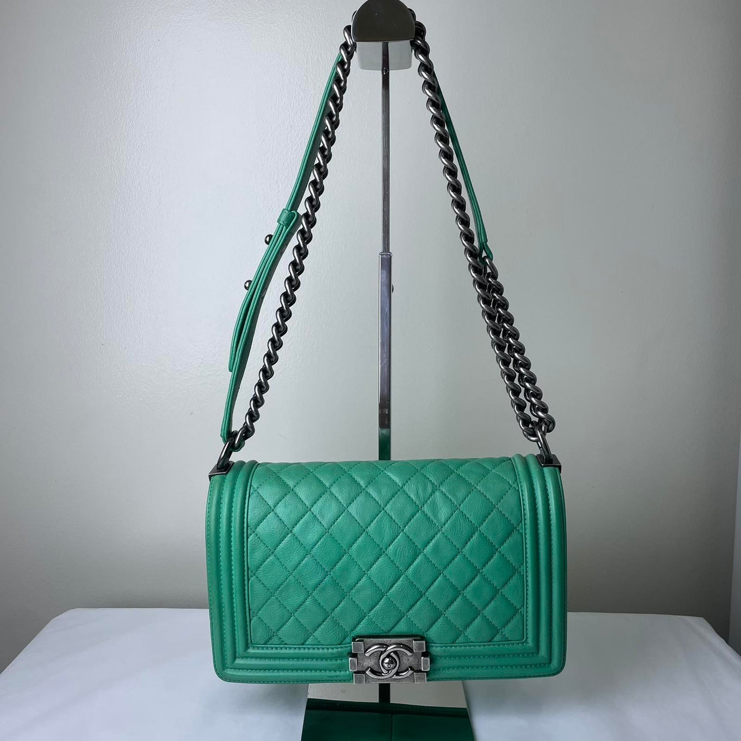 Chanel Le Boy Large Snake Skin Light Green – 11.8"H x 6.8"L x 3.9"W