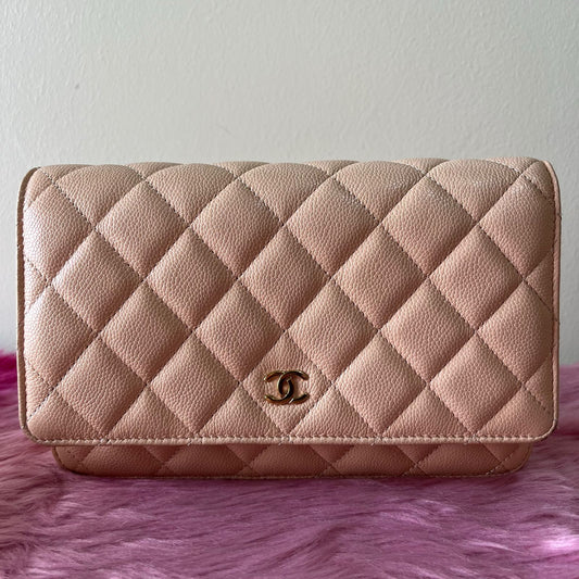 Chanel Classic Wallet On Chain Caviar Light Beige – 5"H x 7.5"L x 1.5"W