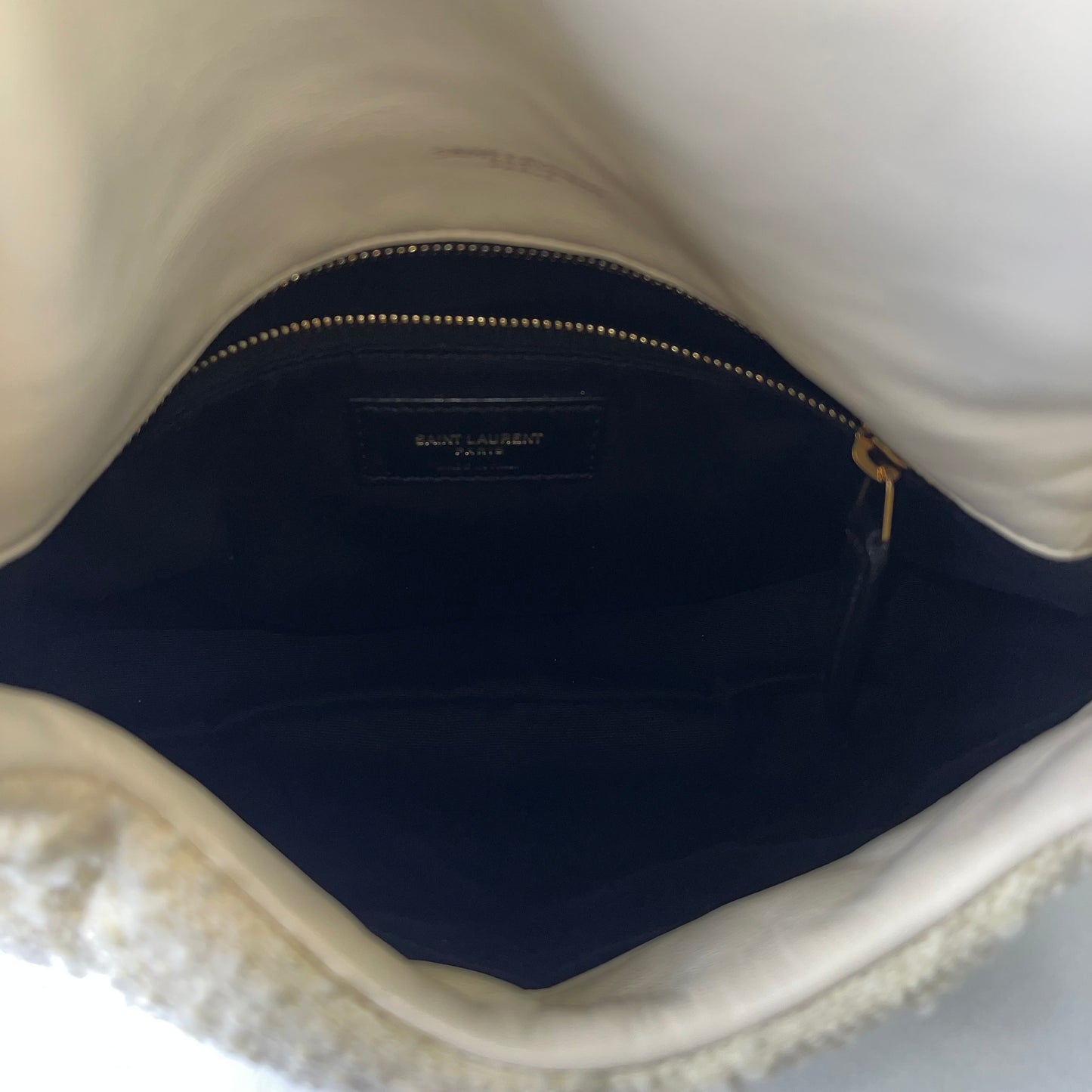 YSL Loulou Medium Tweed White – 9.1"H x 12.2"L x 4.3"W
