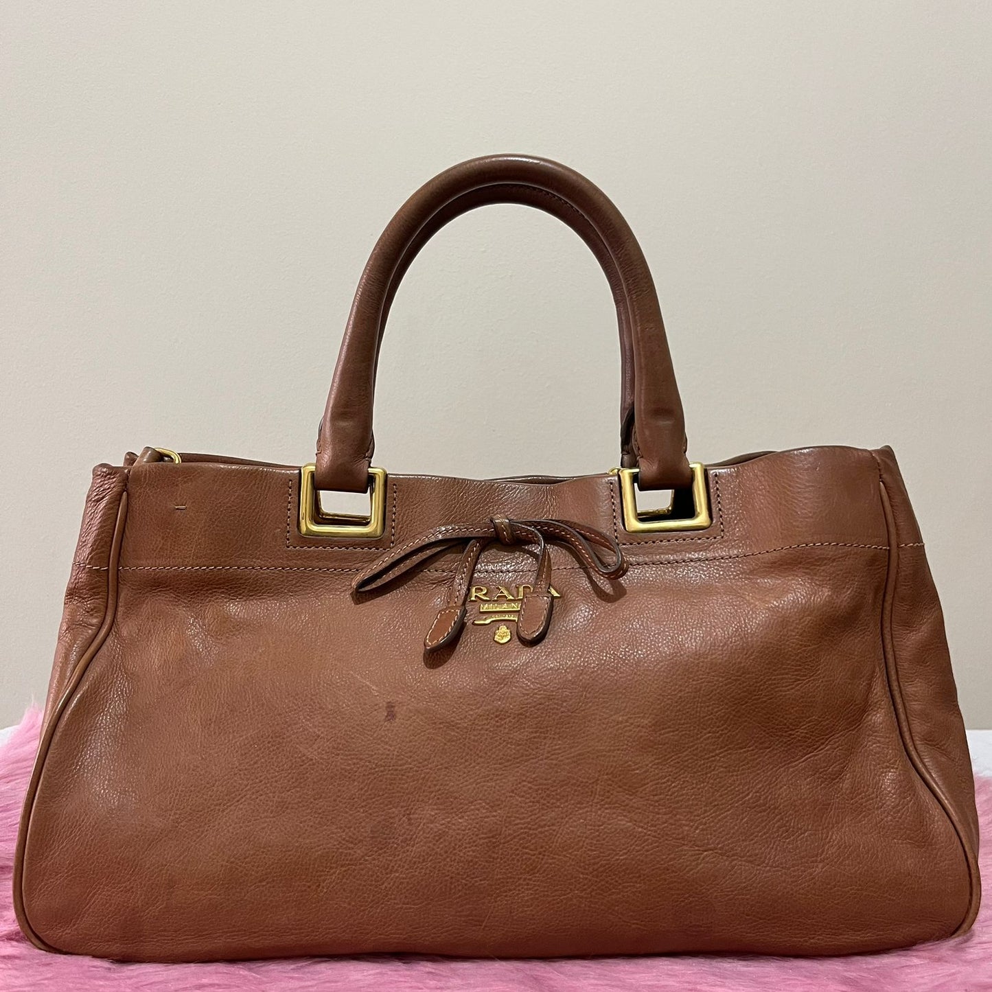 Prada Vitello Daino 2-way Brown – 10"H x 13"L x 6"W
