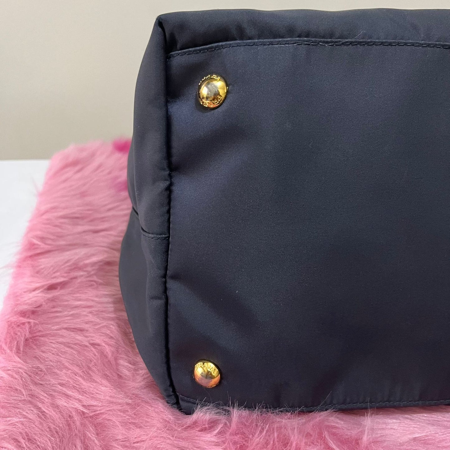 Prada Tessuto Saffiano Nylon 2-way Tote Navy Blue – 11"H x 13"L x 6"W