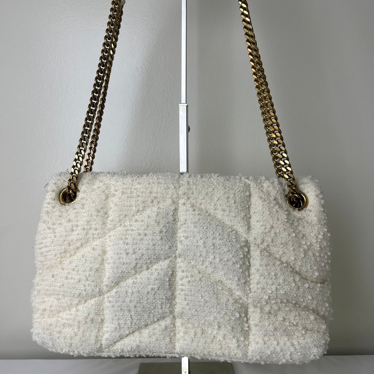 YSL Loulou Medium Tweed White – 9.1"H x 12.2"L x 4.3"W