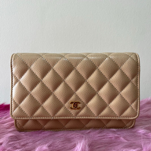 Chanel Classic Wallet On Chain Caviar Beige – 5"H x 7.5"L x 1.5"W