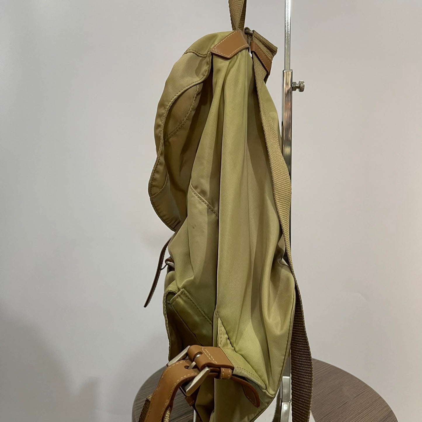 Prada Nylon Backpack Khaki with Leather Trim