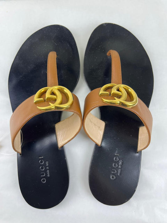 Gucci GG Marmont Thong Sandals Black/Tan – Size 36