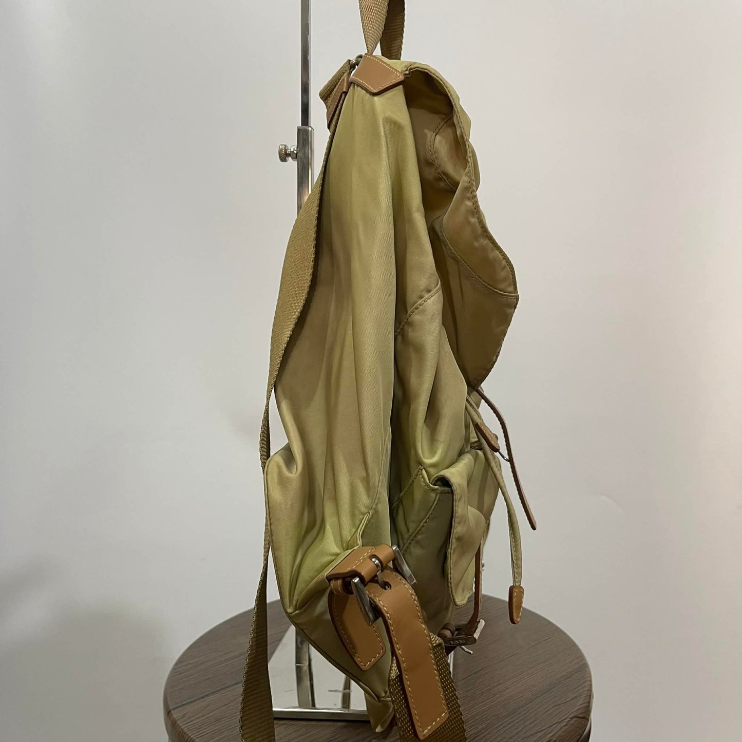 Prada Nylon Backpack Khaki with Leather Trim