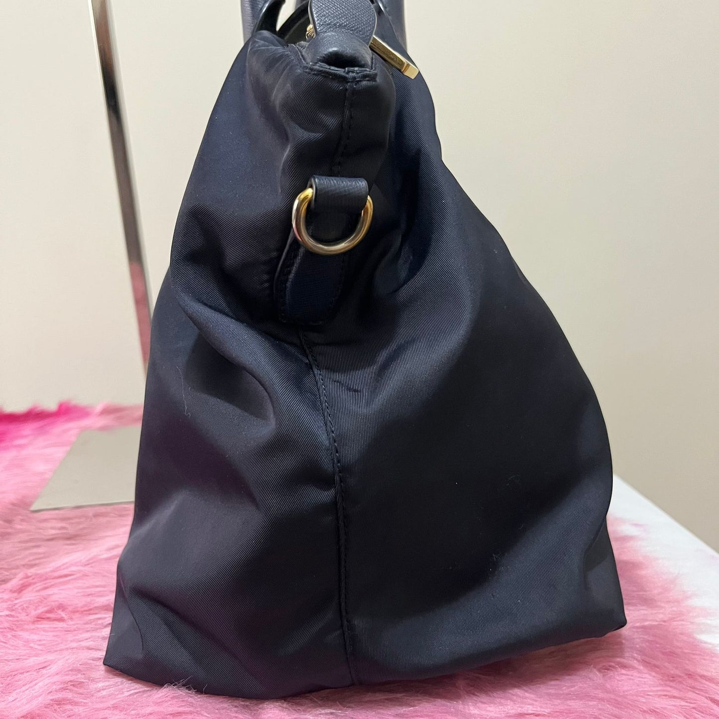 Prada Tessuto Saffiano Nylon 2-way Tote Navy Blue – 11"H x 13"L x 6"W