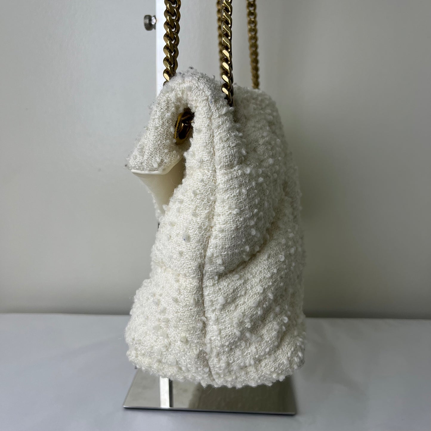 YSL Loulou Medium Tweed White – 9.1"H x 12.2"L x 4.3"W