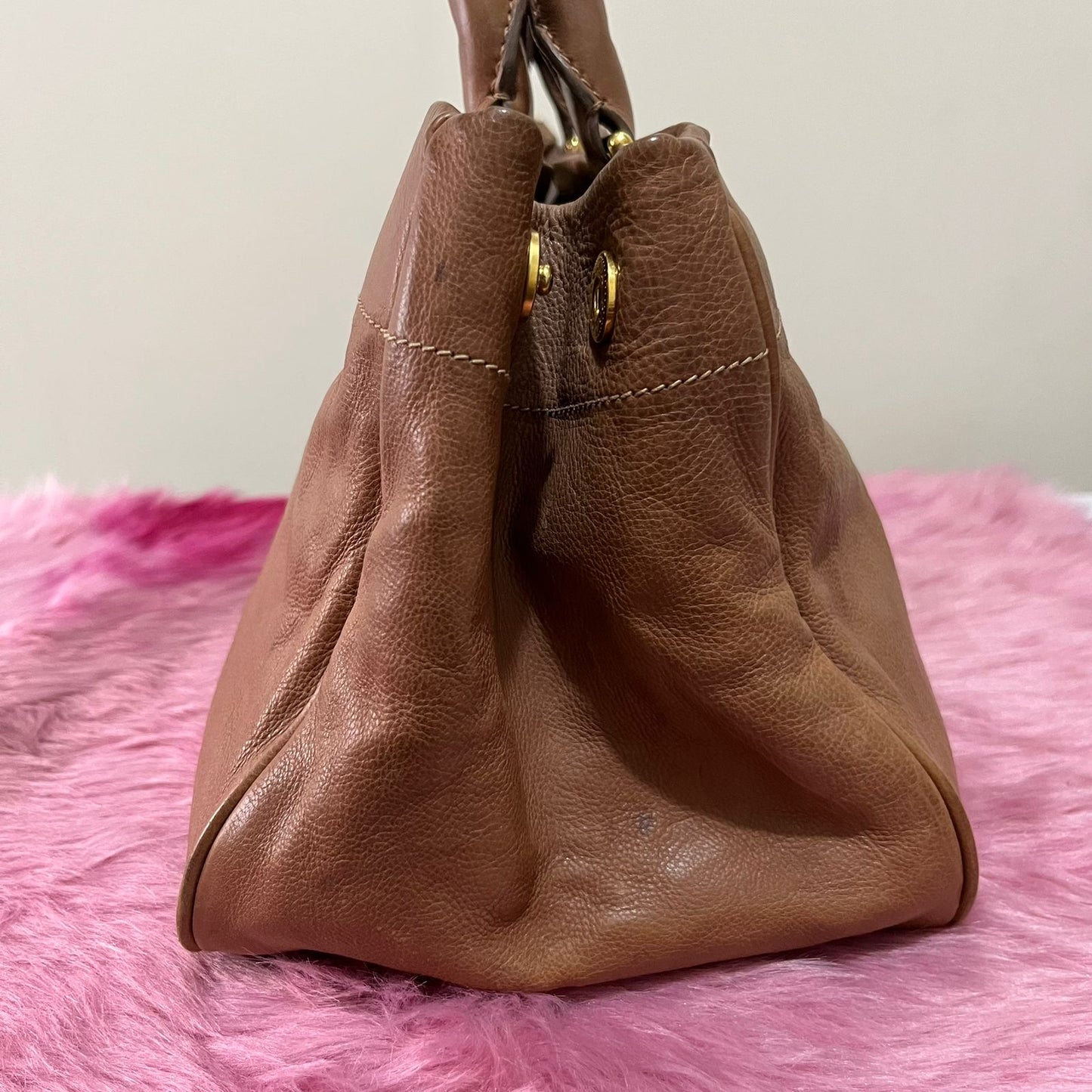 Prada Vitello Daino 2-way Brown – 10"H x 13"L x 6"W