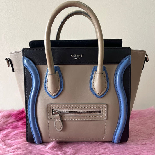 Celine Nano Luggage Tri-color Taupe – 8"H x 8"L x 4"W