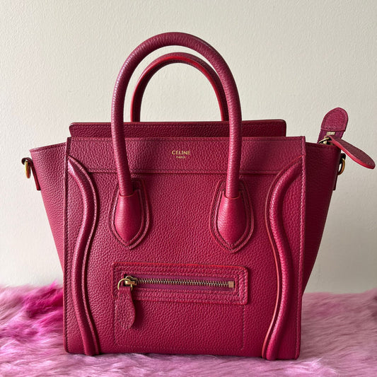 Celine Nano Luggage Fuschia – 8"H x 8"L x 4"W