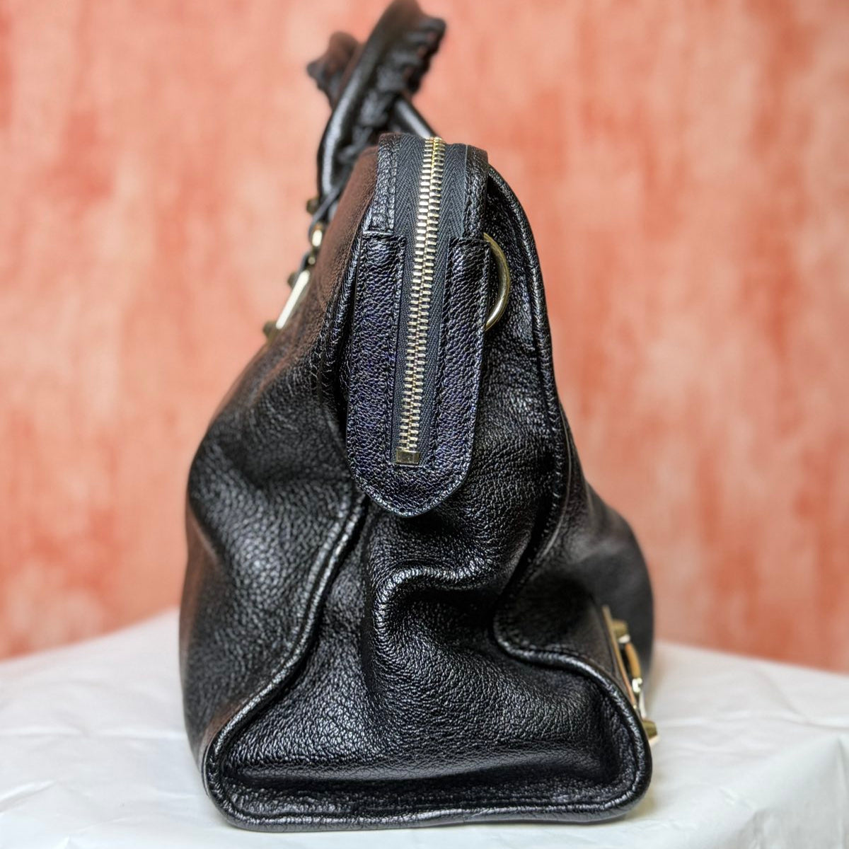 Balenciaga Leather Metallic Edge Classic City Tote - Black 8.5" H x 12.75" W