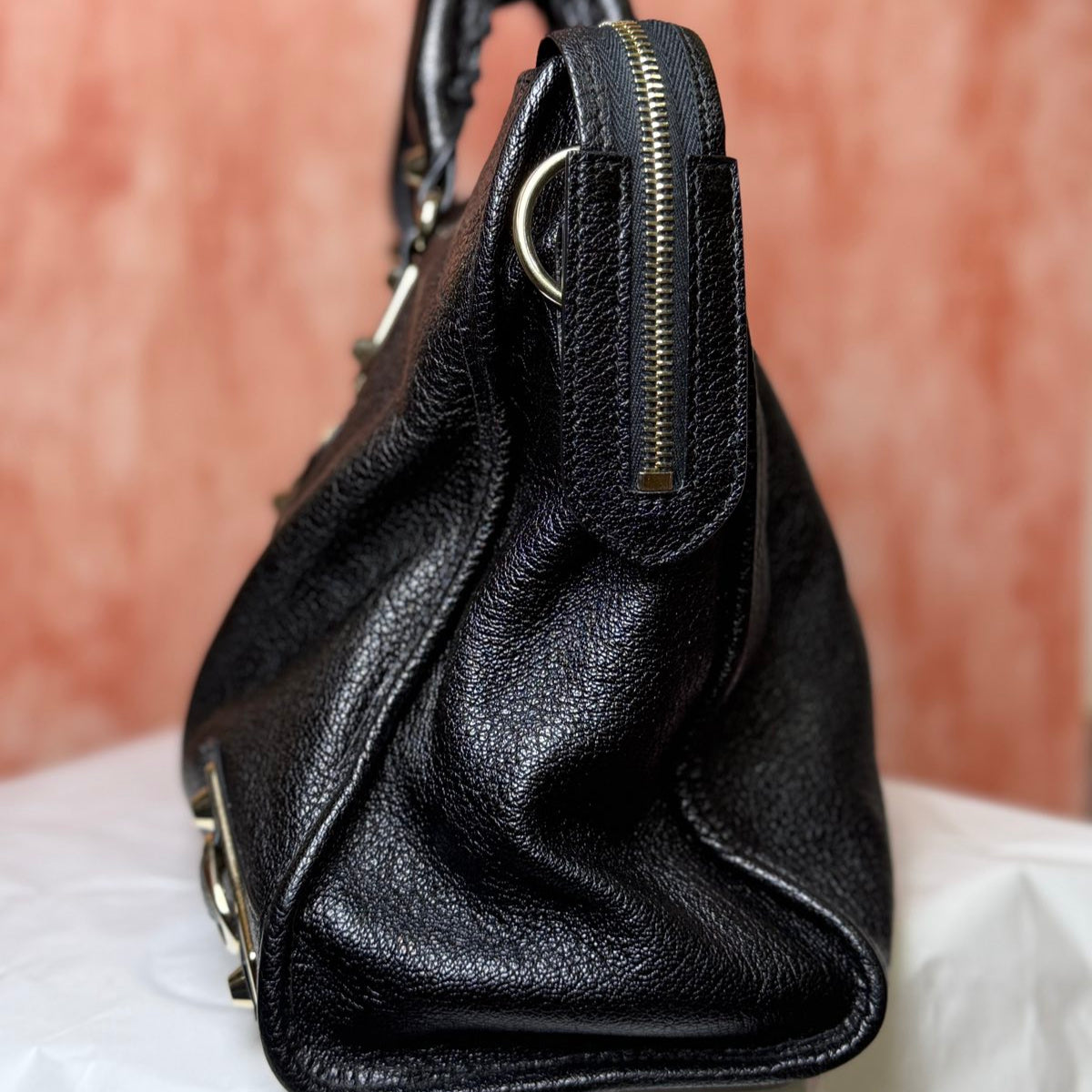 Balenciaga Leather Metallic Edge Classic City Tote - Black 8.5" H x 12.75" W
