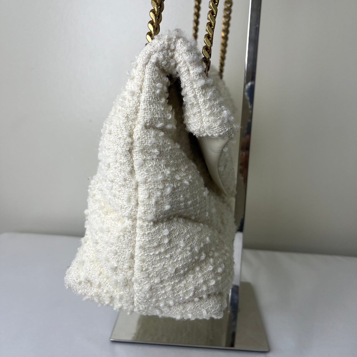 YSL Loulou Medium Tweed White – 9.1"H x 12.2"L x 4.3"W
