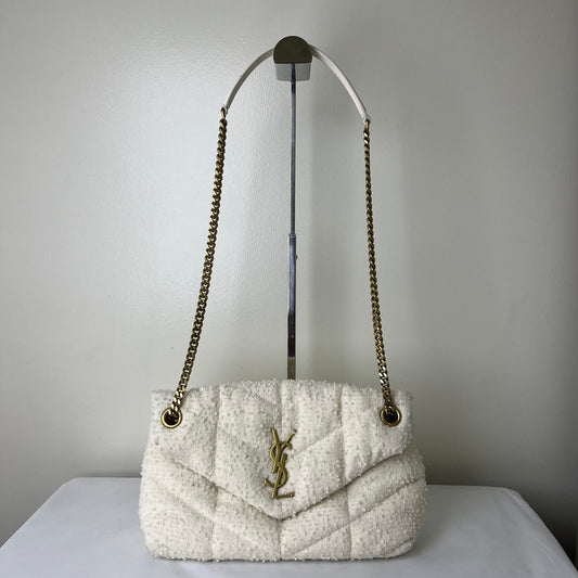 YSL Loulou Medium Tweed White – 9.1"H x 12.2"L x 4.3"W