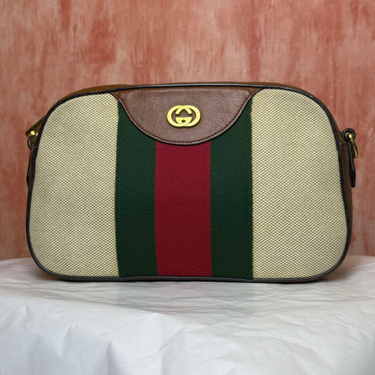 Gucci Vintage Web Canvas Camera Bag - Beige  5.91"H x 8.66"W