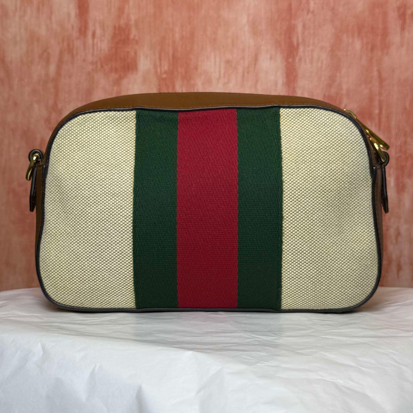 Gucci Vintage Web Canvas Camera Bag - Beige  5.91"H x 8.66"W