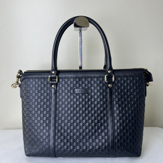 Gucci Guccissima Tote Black Leather – 10.6"H x 13.8"L x 5.5"W