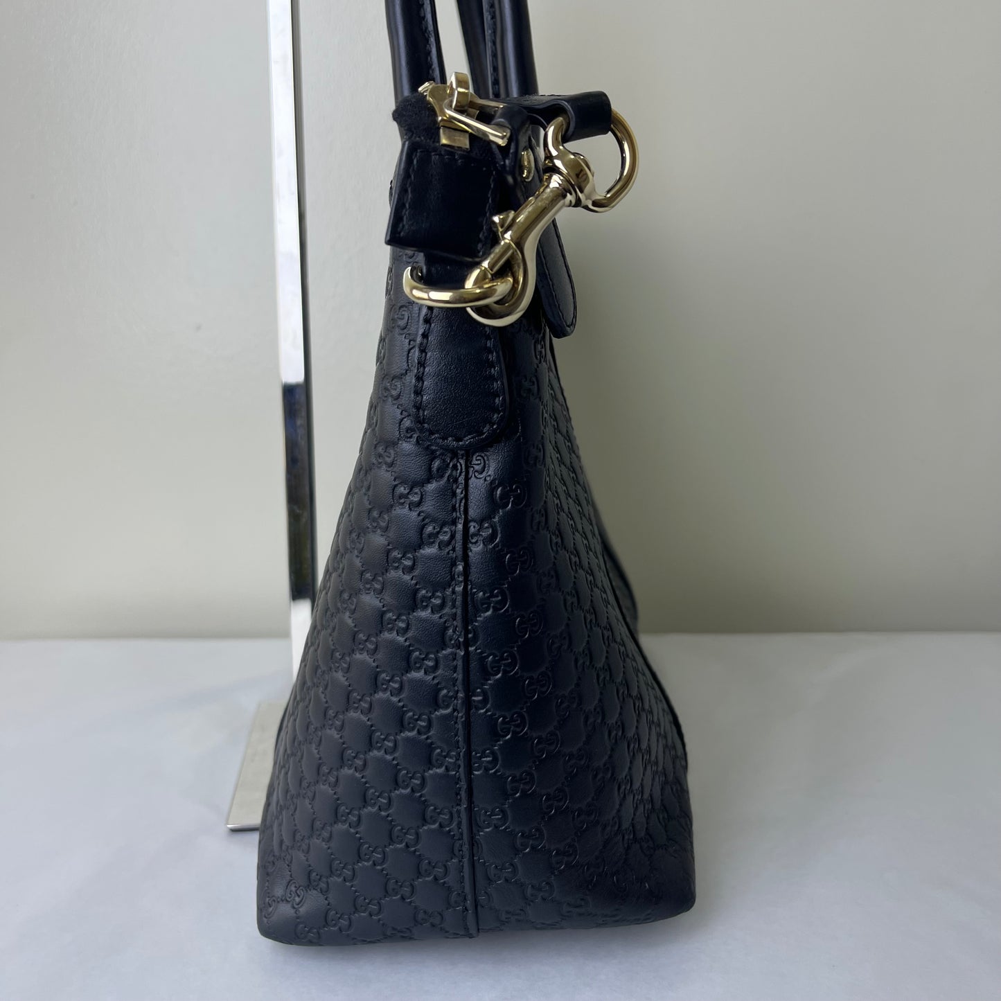 Gucci Guccissima Tote Black Leather – 10.6"H x 13.8"L x 5.5"W