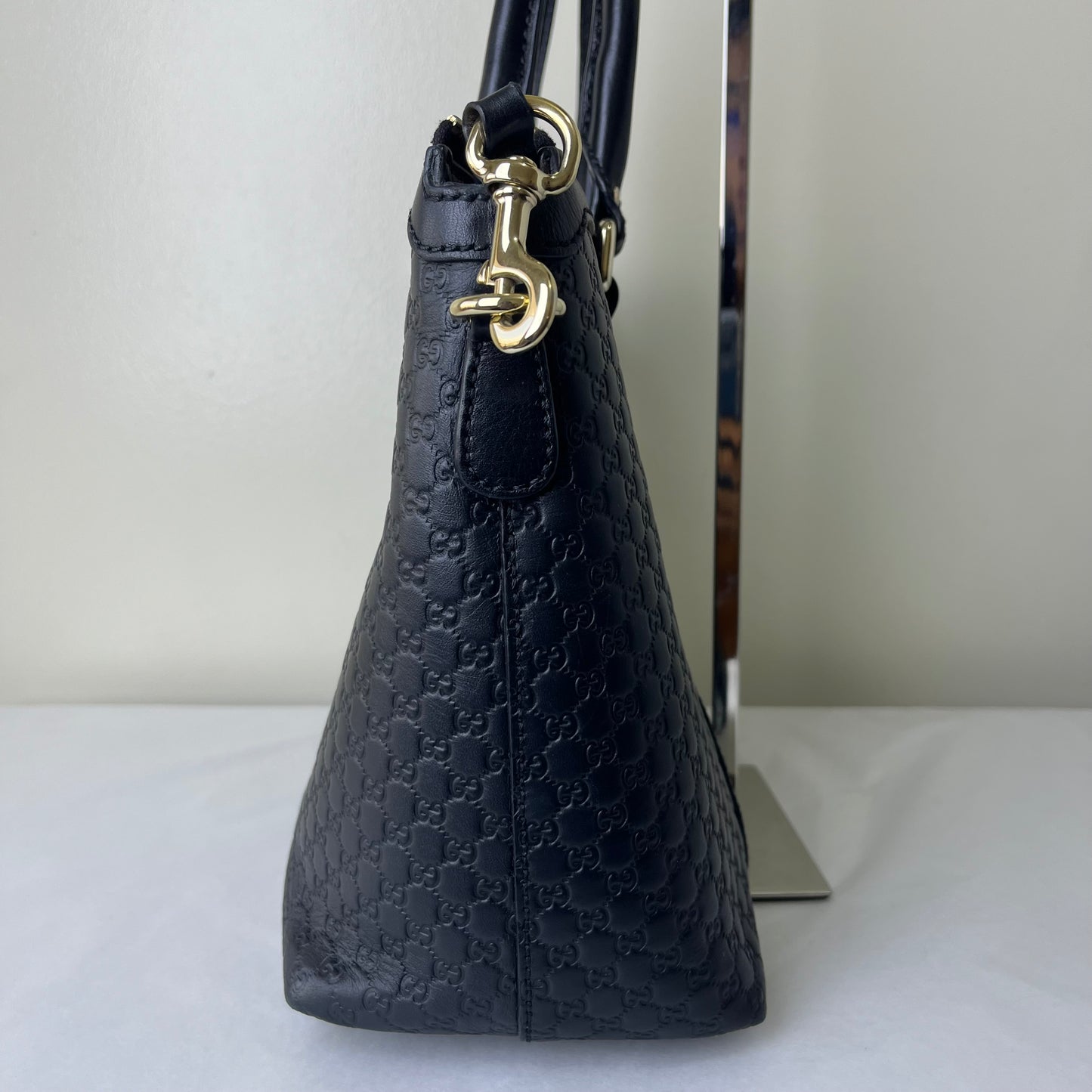 Gucci Guccissima Tote Black Leather – 10.6"H x 13.8"L x 5.5"W