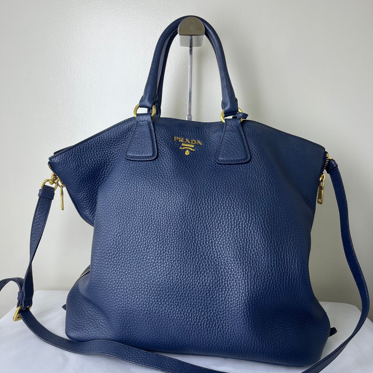 Prada Vitello Daino Navy Blue – 10.6"H x 14.2"L x 6.3"W