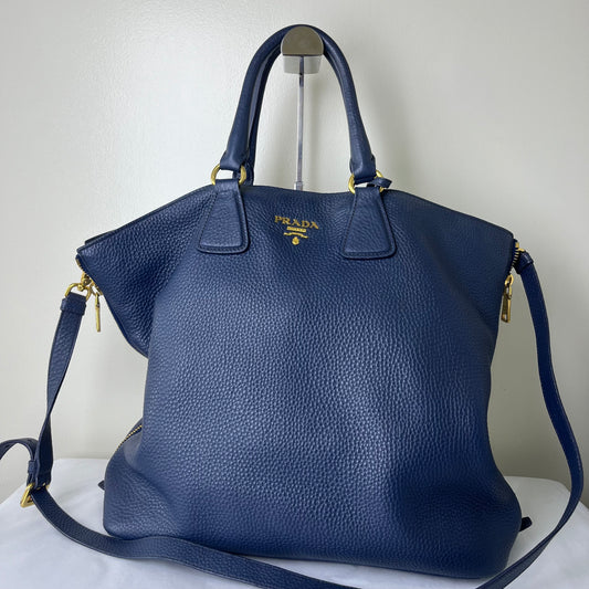 Prada Vitello Daino Navy Blue – 10.6"H x 14.2"L x 6.3"W