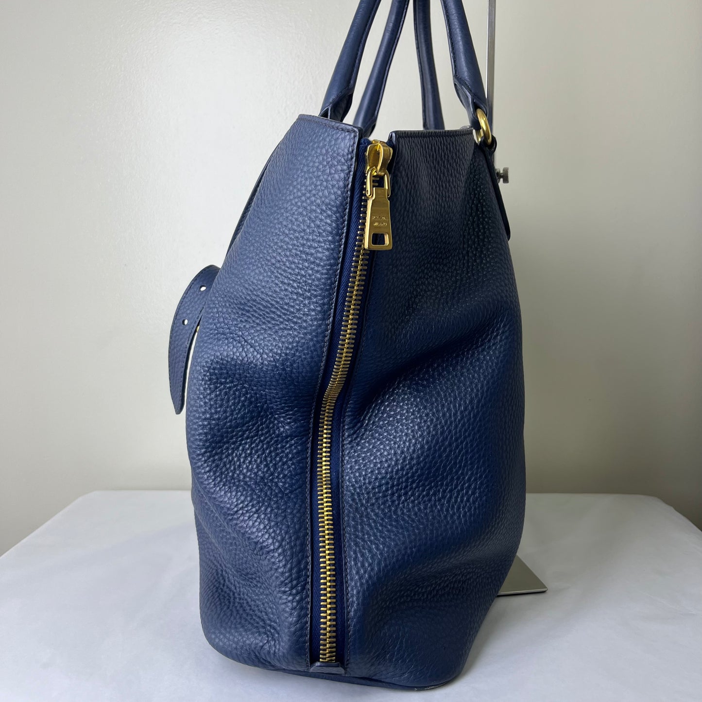 Prada Vitello Daino Navy Blue – 10.6"H x 14.2"L x 6.3"W