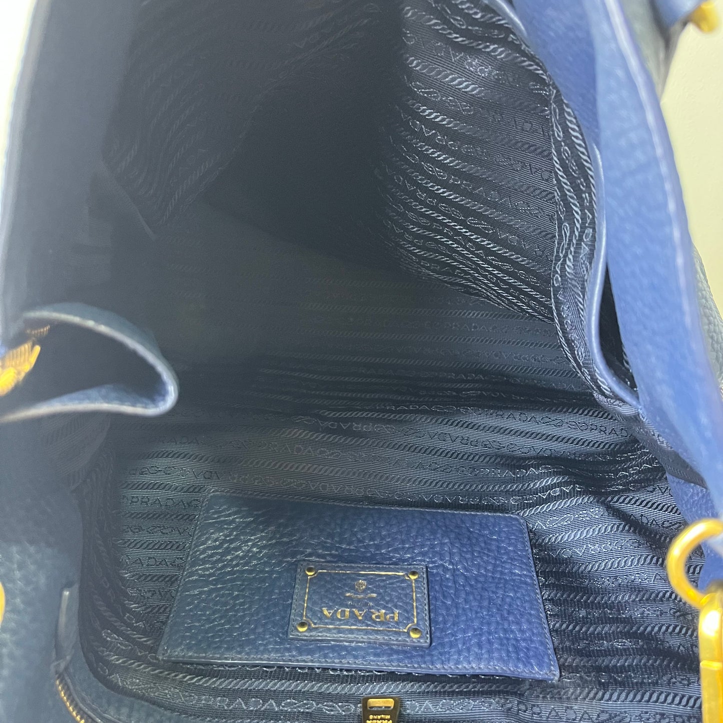 Prada Vitello Daino Navy Blue – 10.6"H x 14.2"L x 6.3"W