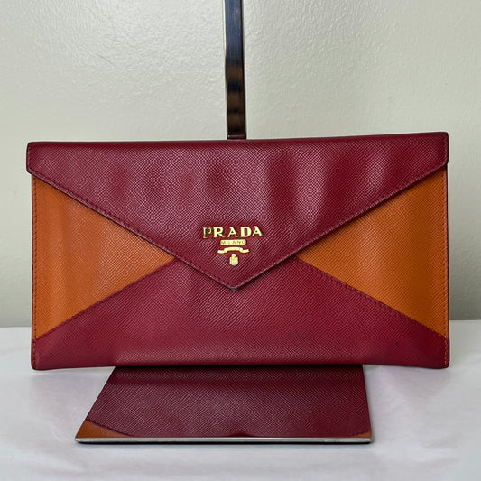 Prada Envelope Wallet Red/Orange – 4.1"H x 7.5"L x 1"W