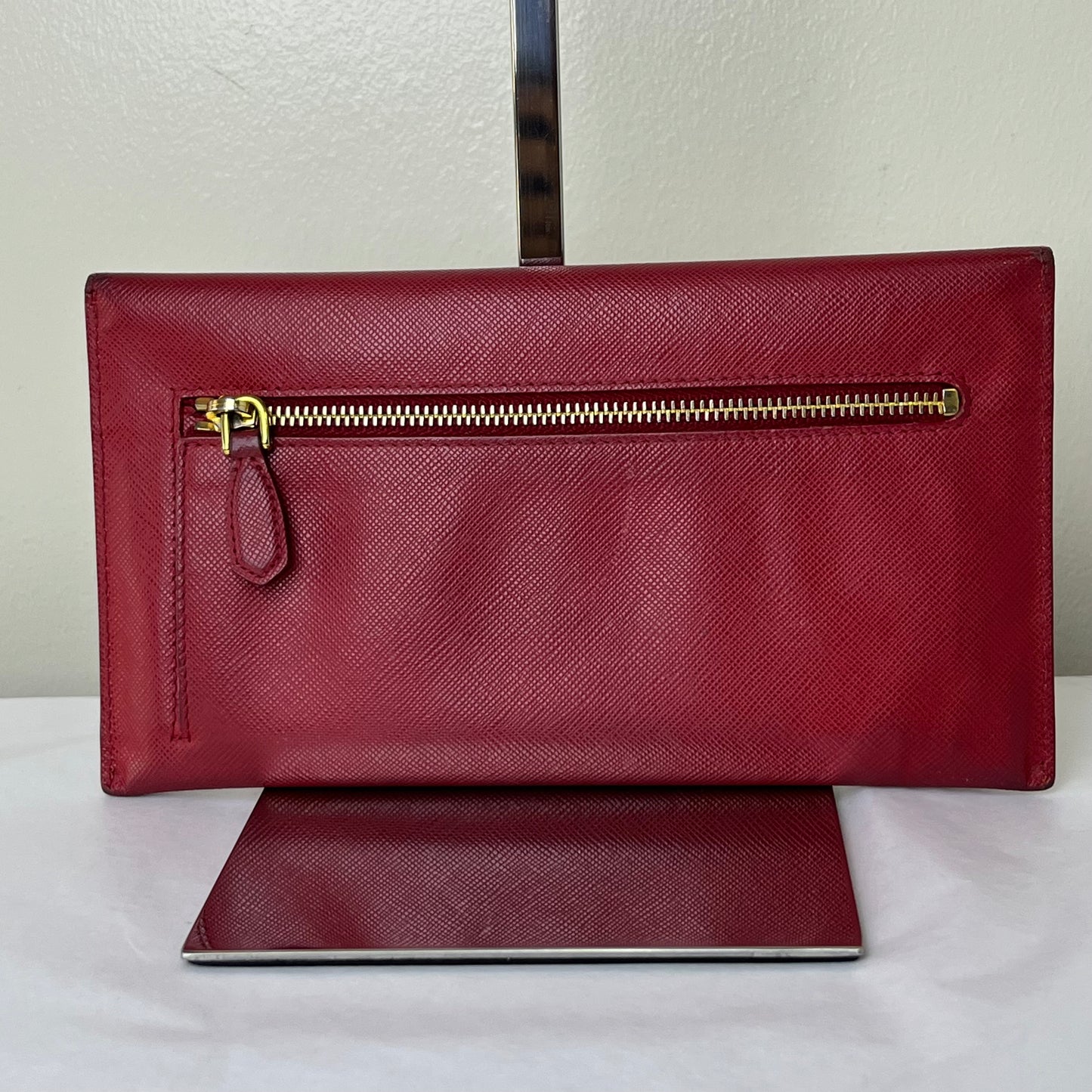 Prada Envelope Wallet Red/Orange – 4.1"H x 7.5"L x 1"W