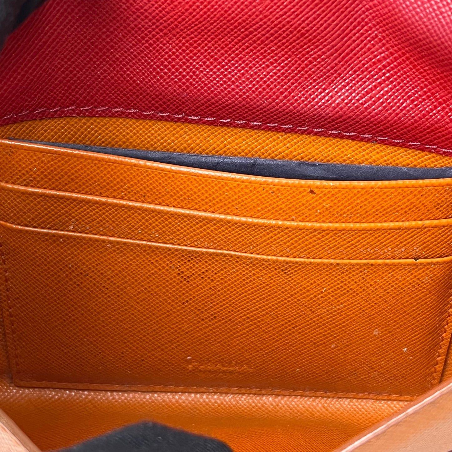 Prada Envelope Wallet Red/Orange – 4.1"H x 7.5"L x 1"W