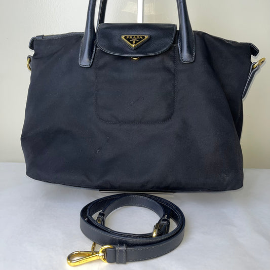 Prada Nylon Tote Black – 11.8"H x 14.8"L x 6.3"W