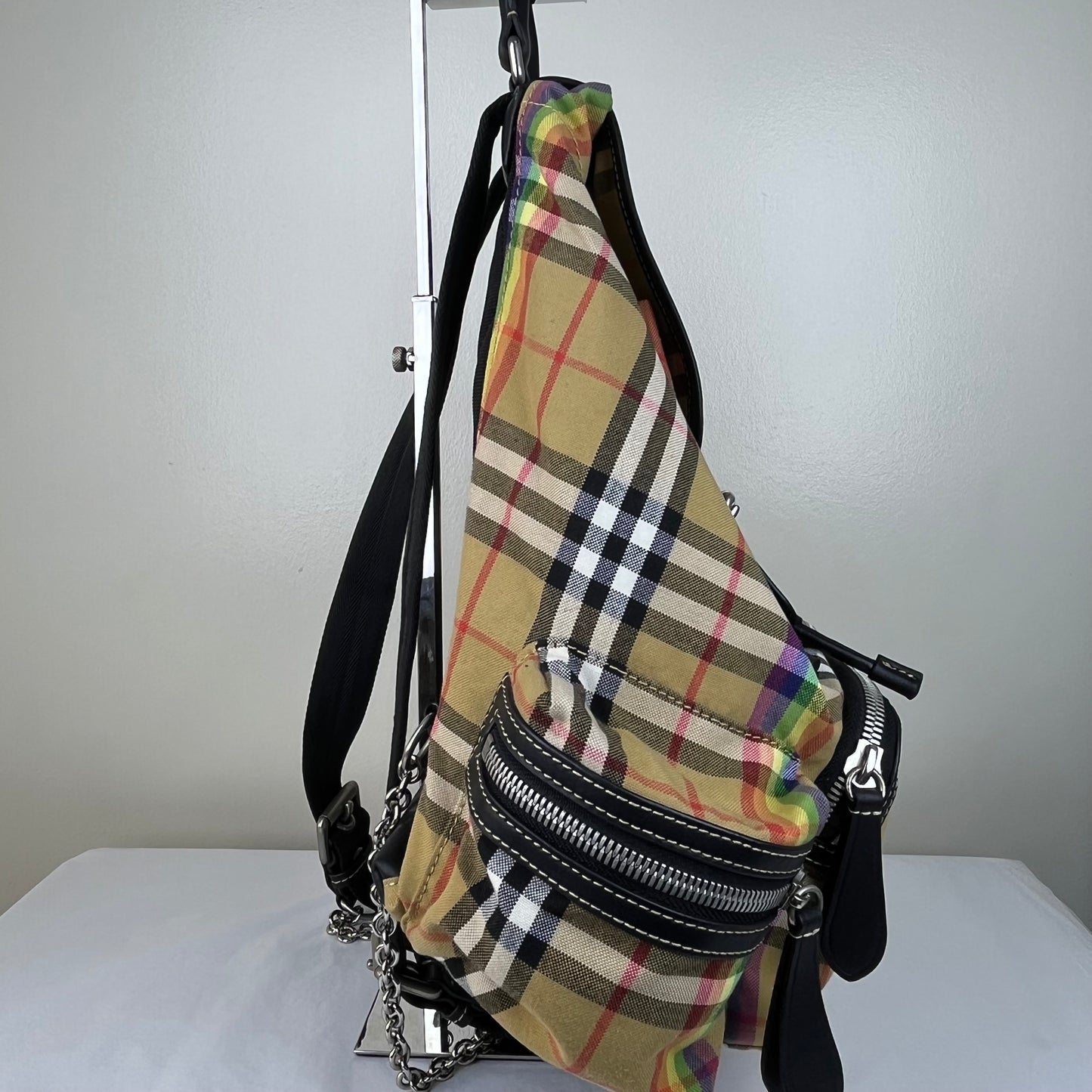 Burberry Vintage Rainbow Check Rucksack Backpack – 14"H x 12"L x 5"W