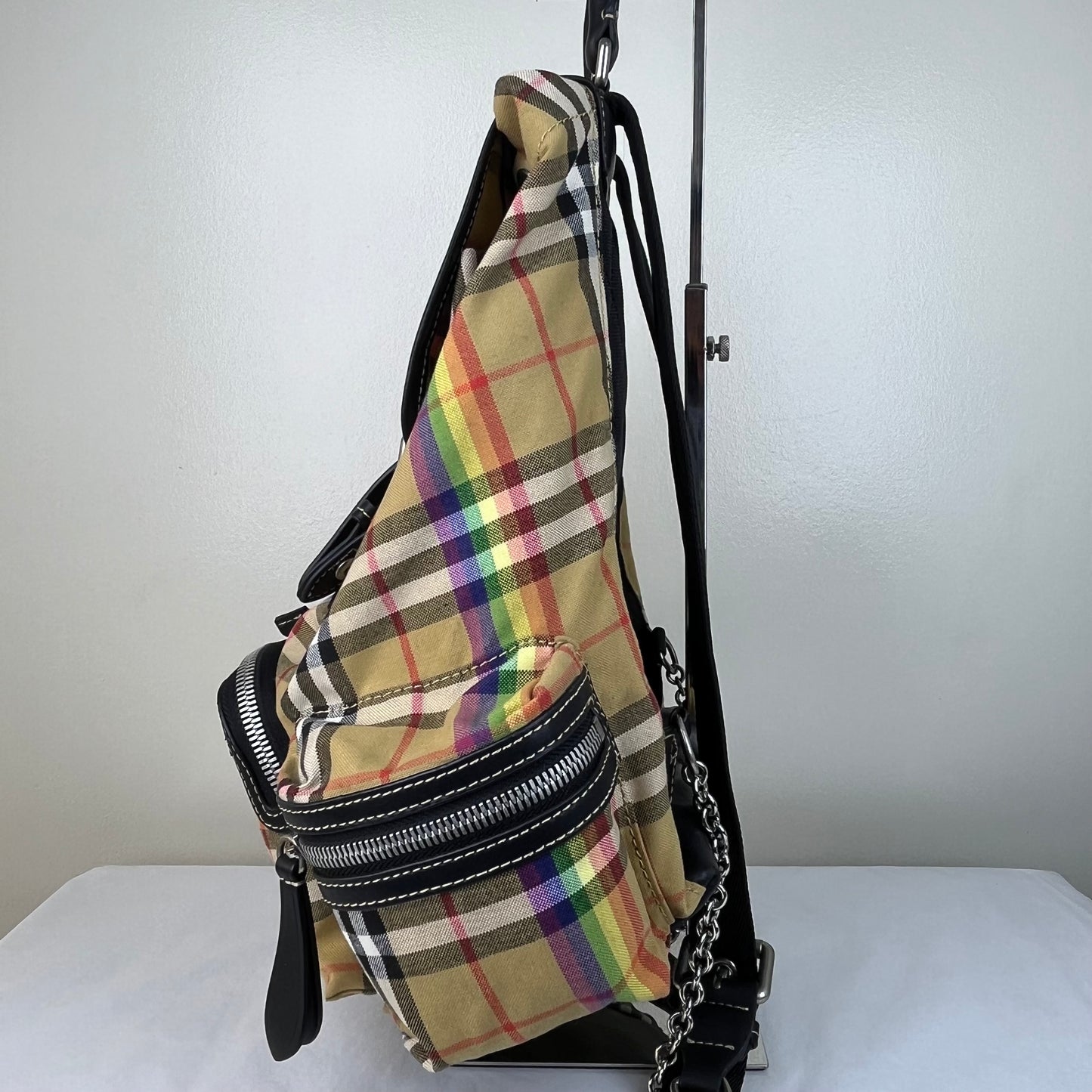 Burberry Vintage Rainbow Check Rucksack Backpack – 14"H x 12"L x 5"W
