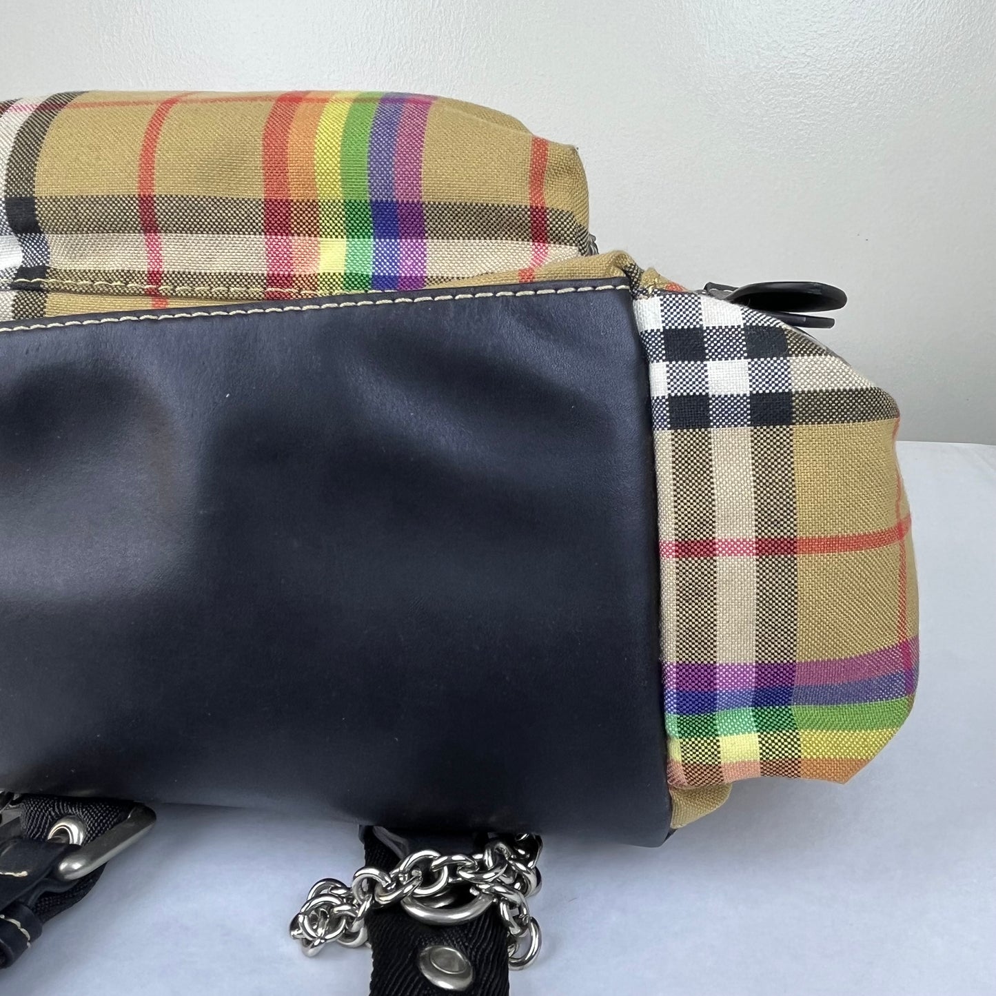 Burberry Vintage Rainbow Check Rucksack Backpack – 14"H x 12"L x 5"W