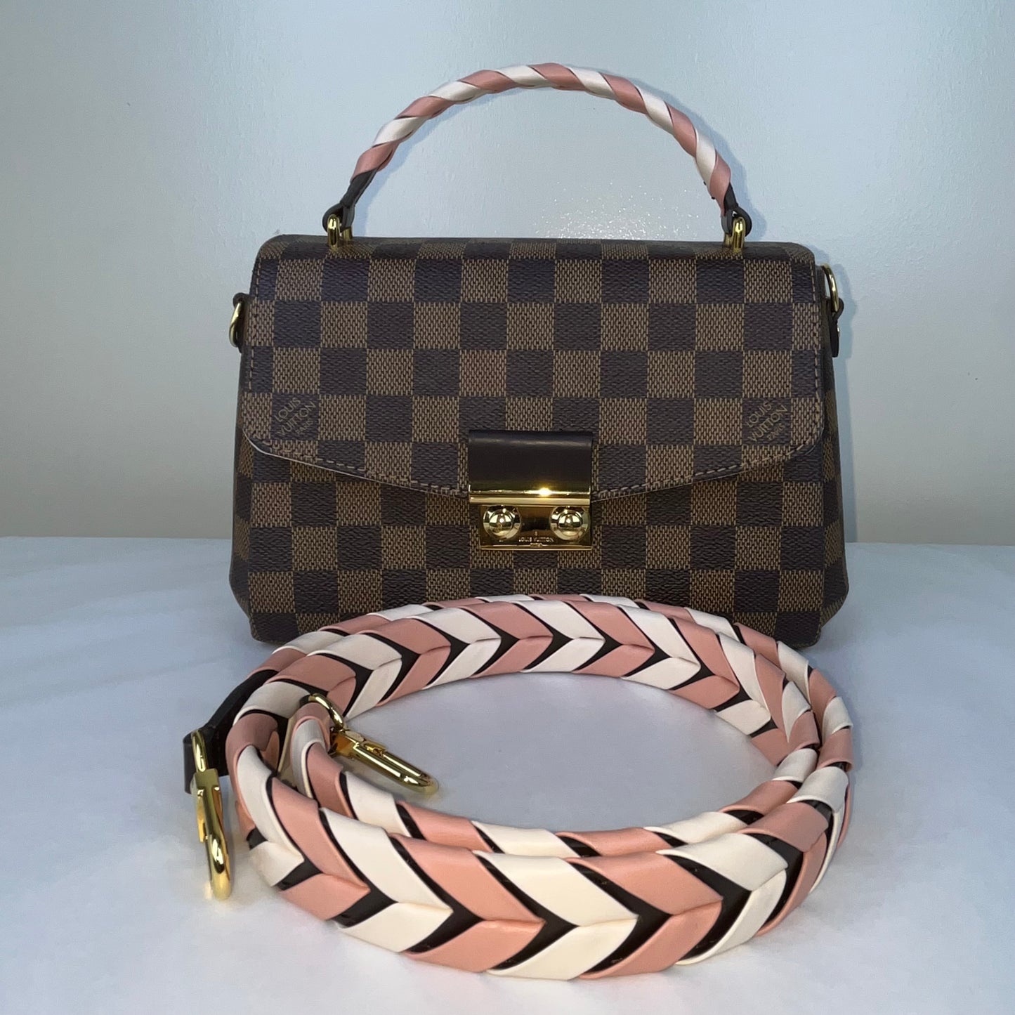 Louis Vuitton Croisette Damier Ebene Pink Braided – 6.3"H x 7.9"L x 2.8"W