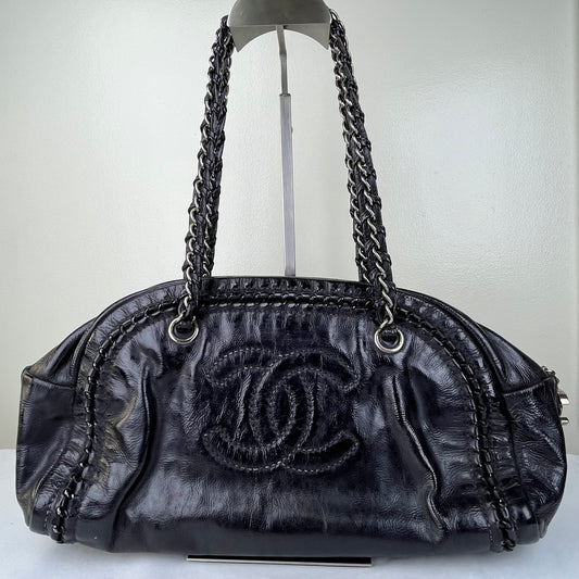 Chanel Luxe Ligne Medium Bowler Leather Black – 7.5"H x 13"L x 5.5"W