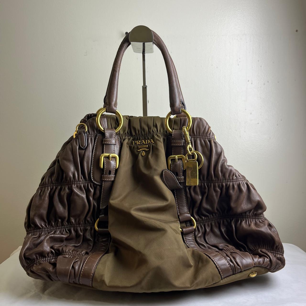 Prada Nappa Gauffre 2-color Brown/Army Green