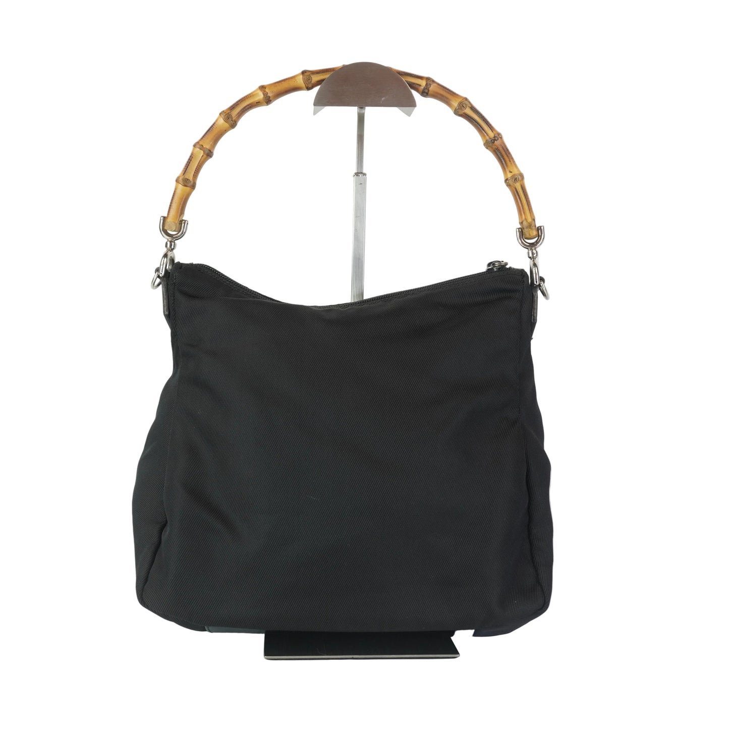 Gucci Bamboo Handle Nylon Shoulder Bag Small Black