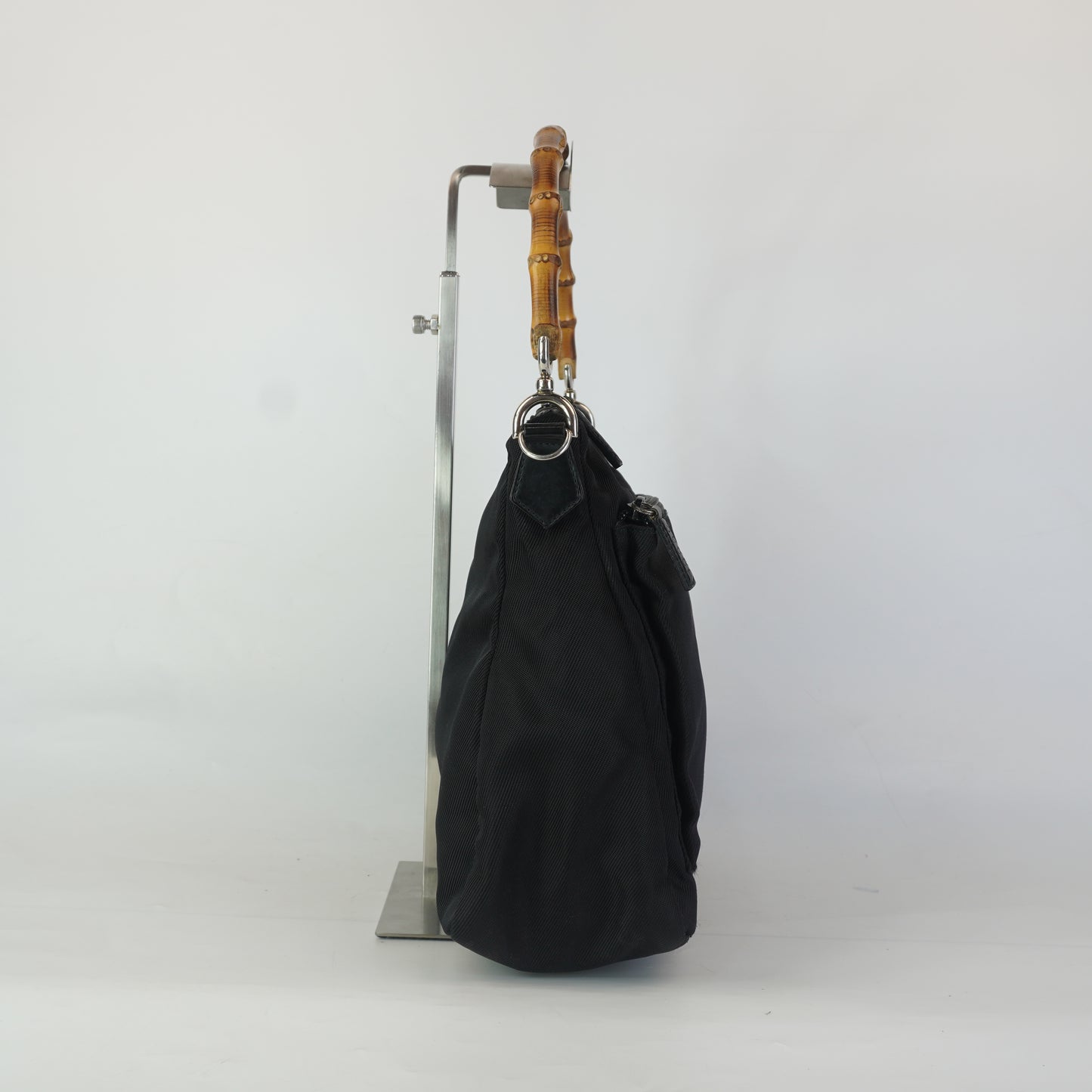 Gucci Bamboo Handle Nylon Shoulder Bag Small Black
