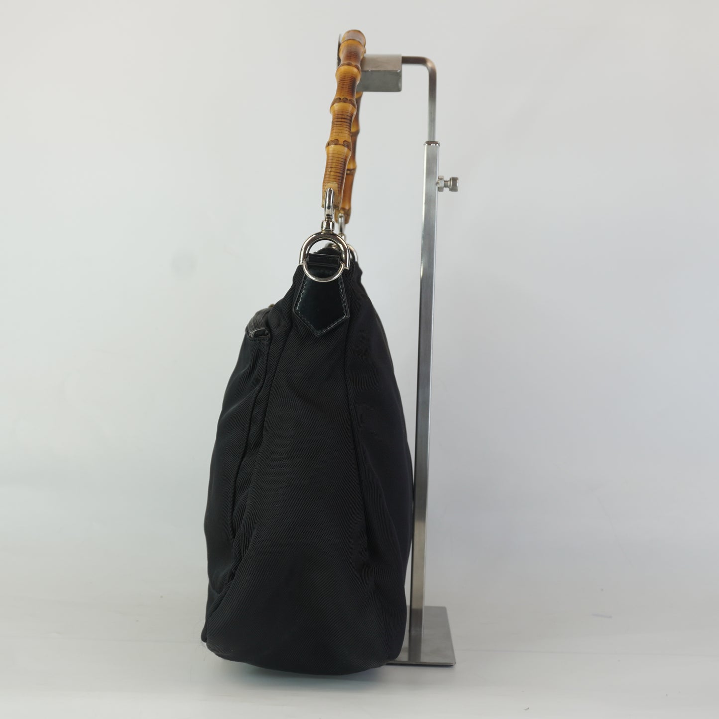Gucci Bamboo Handle Nylon Shoulder Bag Small Black