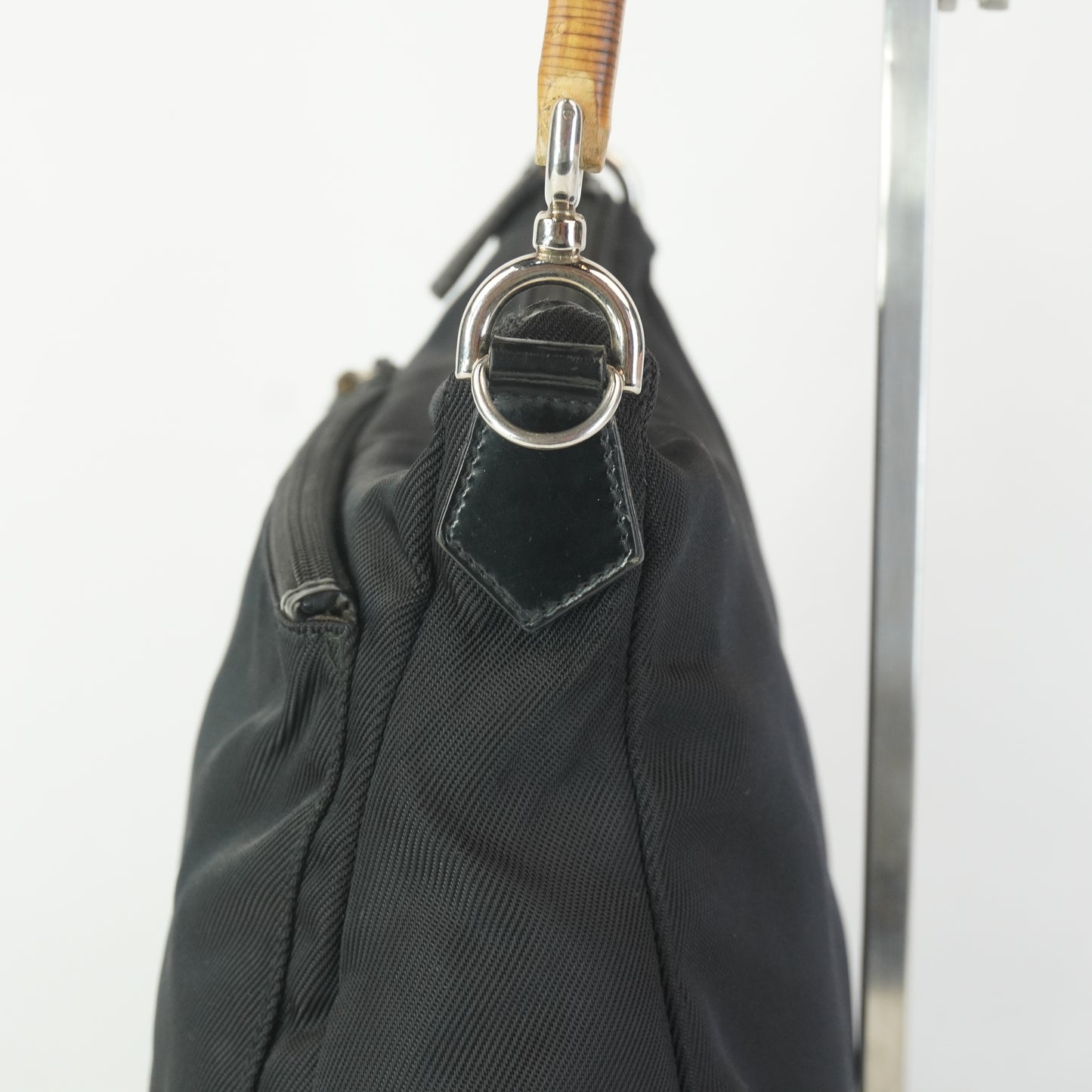 Gucci Bamboo Handle Nylon Shoulder Bag Small Black