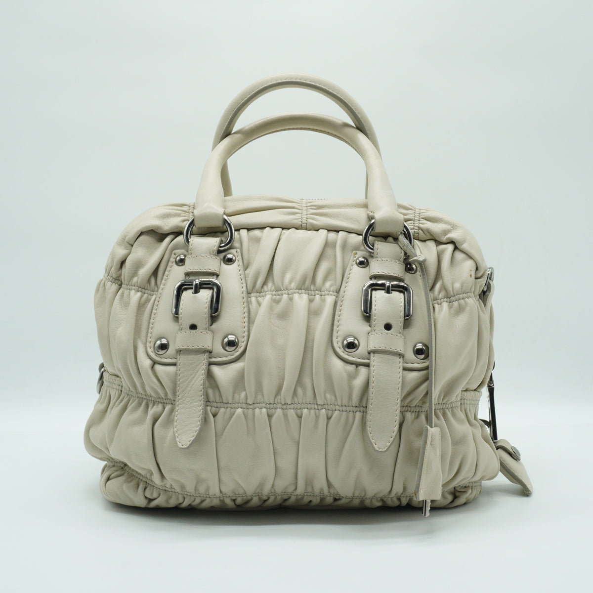 Prada	Nappa Gaufre Satchel White Small SHW