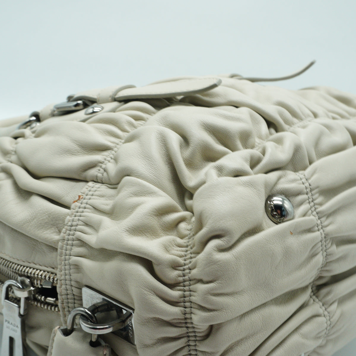 Prada	Nappa Gaufre Satchel White Small SHW